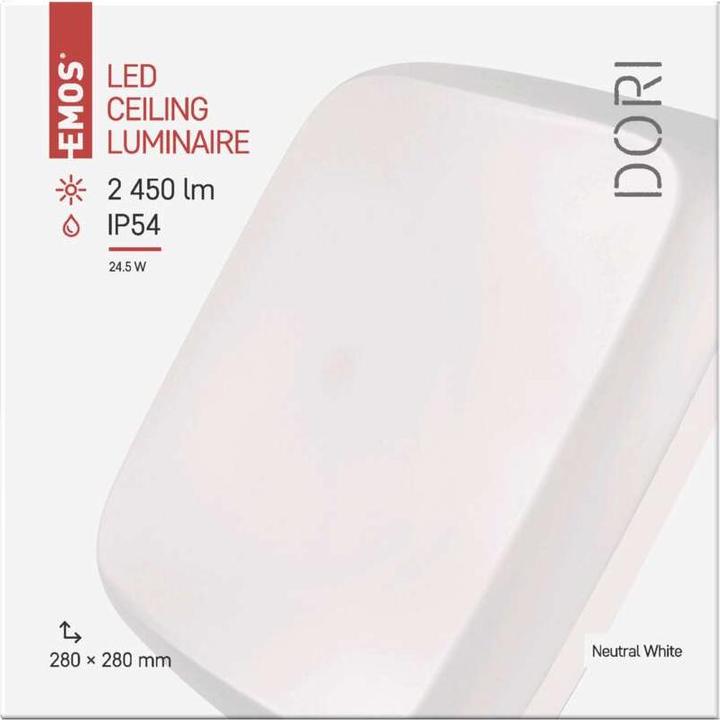 Actual product image Emos LED ceiling light Dori, angular, white 24.5W neutral white, IP54 (2450 lm)