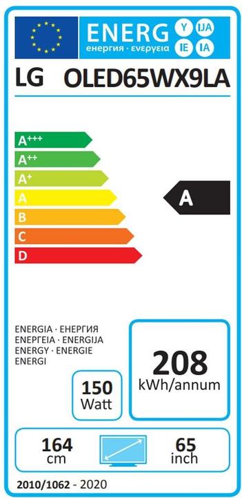 Energie-Label LG TV OLED 65WX (65", OLED, 4K, 2020)