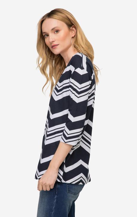 Produktbild Laurasøn T-Shirt, oversized, Zacken Muster, U-Boot-Ausschnitt, 3/4-Ärmel (S)