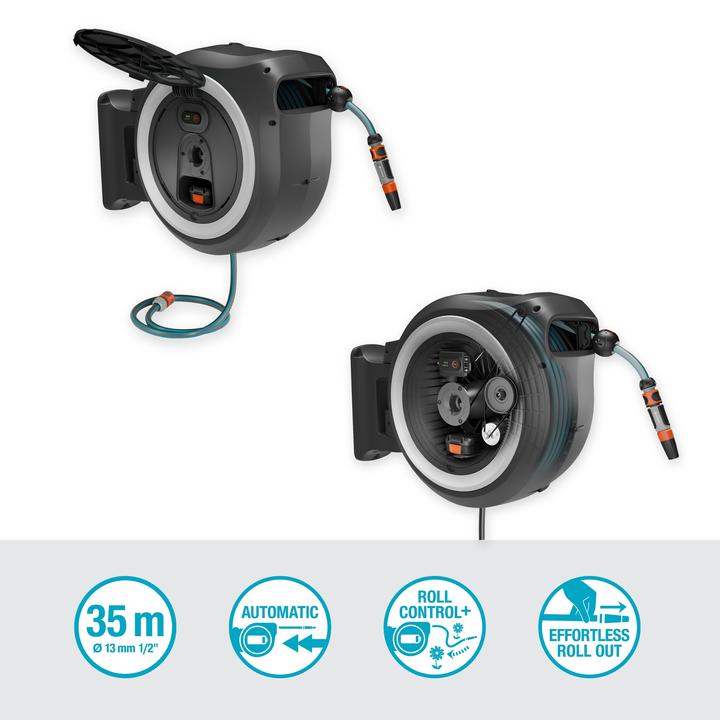 Image du produit Gardena Kit de tuyau mural sans fil PowerRoll XL 18V blanc 35 m (35 m)