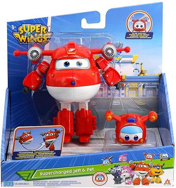 Actual product image Super Wings TRANSFORMING supercharged Jett+Super Pet Jett