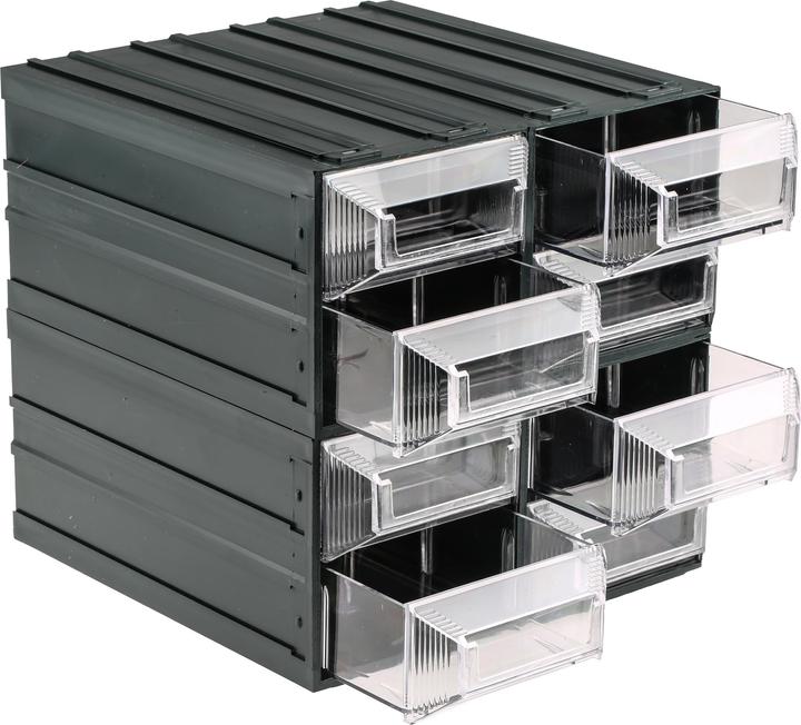 Produktbild RS PRO Kunststoff Schubladenmagazin Transparent, 8 Einschübe, 208mm x 208mm x 222mm