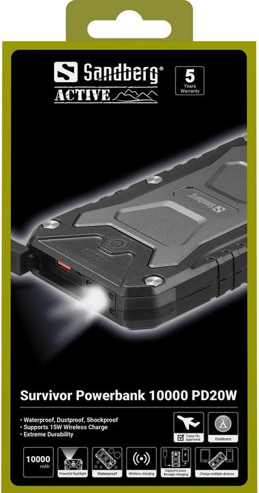 Image du produit Sandberg Survivor (10000 mAh, 22.50 W, 37 Wh)