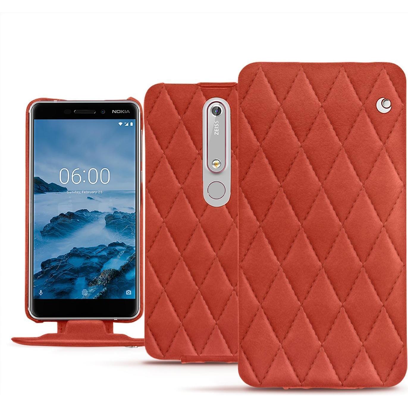 Thumbnail - Noreve Lederschutzhülle vertikal (Nokia 6 (2018)), Smartphone Hülle, Orange