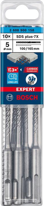Immagine prodotto Bosch Professional Zubehör Punte per martello EXPERT SDS plus-7X, 5 x 100 x 165 mm, 10 pezzi. (5,0 millimetri)
