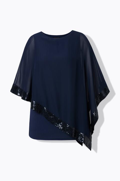 Produktbild Ulla Popken Bluse, Chiffon-Überwurf, U-Boot-Ausschnitt, 3/4-Arm (50, 52)