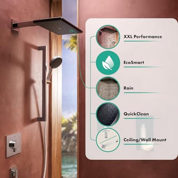 Actual product image hansgrohe Raindance Alive EcoSmart Water-Saving Rain Shower Head with Anti-Limescale Function (2 Beam types, 8 l/min)