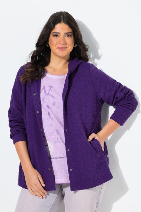 Produktbild Ulla Popken Hoodie-Jacke, Zopfmuster, Druckknöpfe, hinten länger (50, 52)