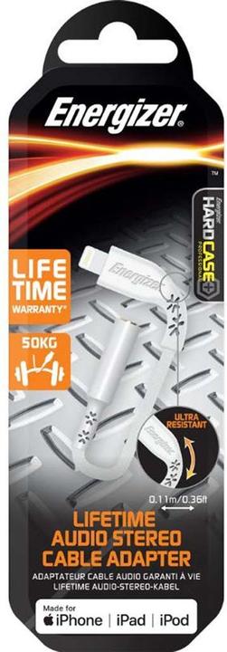 Actual product image Energizer HardCase AV adapter - Lightning to 3.5 mm jack audio adapter MFi 11 cm ROW-certified (white)