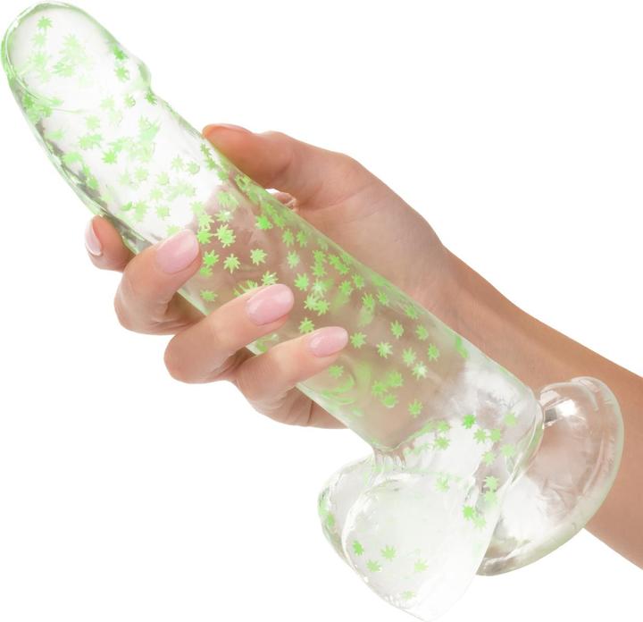 Actual product image CalExotics Naughty Bits® I Leaf Dick™ Glow-In-The-Dark Weed Leaf Dildo