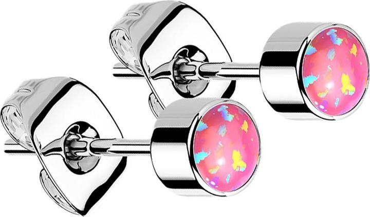 Actual product image Star Piercing Stud earrings silver cylinder opal pink (without brass, Titanium)