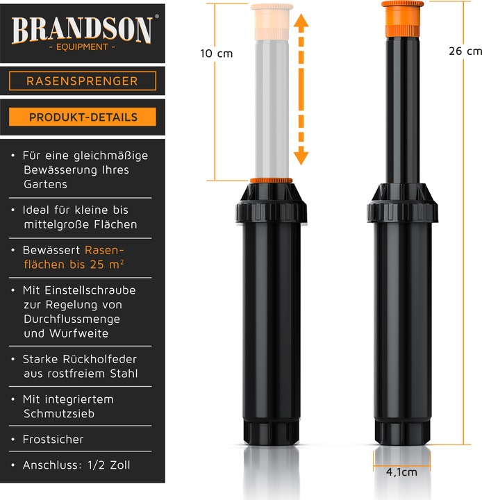 Produktbild Brandson 2x Versenkregner Rasensprinkler bis 25m², Gartensprinkler Bewässerungssystem versenkbar, frostsicher (Versenkregner)