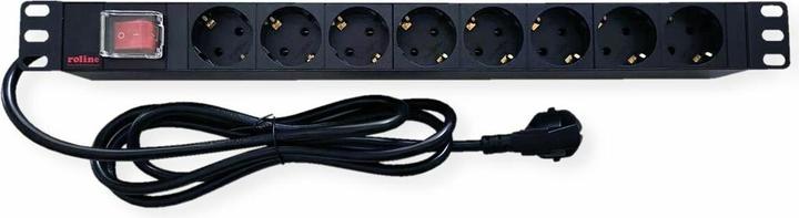 Actual product image Roline 19" socket strip 8-way. with illuminated switch. 1.8m. black (8x, CEE 7/3, 2 m)
