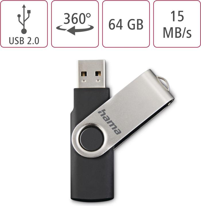 Produktbild Hama Rotate USB 2.0 (64 GB, USB-A)