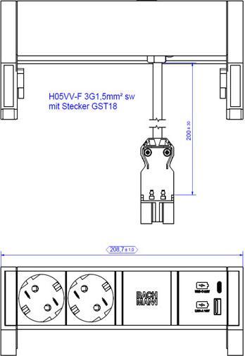Image du produit Bachmann DESK2 2xCEE7/3 1xUSB A&C 22W (3x, CEE 7/3)