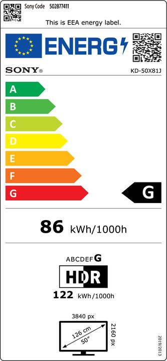 Energy Label Sony X81J | 4K Ultra HD | High Dynamic Range (HDR) | Smart TV (Google TV) (50", LCD, 4K, 2021)