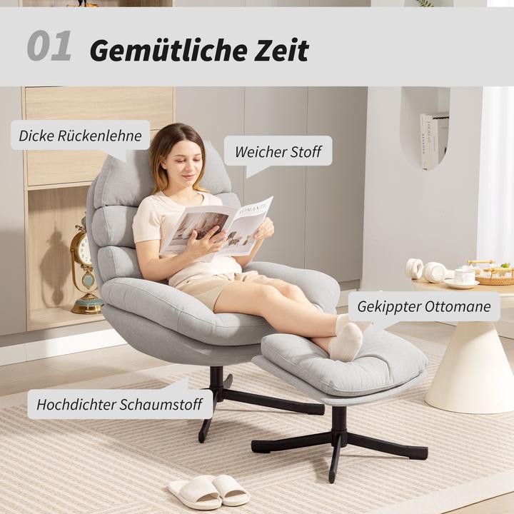 Immagine prodotto Homcom Relaxsessel mit Hocker Polyester, Stahl Cremeweiss
