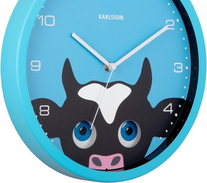 Produktbild Karlsson Wanduhr Kuh Ø 30.8 cm, Blau, Form: Rund (30.80 cm)
