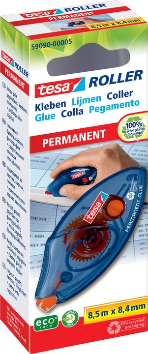 Actual product image tesa Disposable adhesive roller Permanent ecoLogo