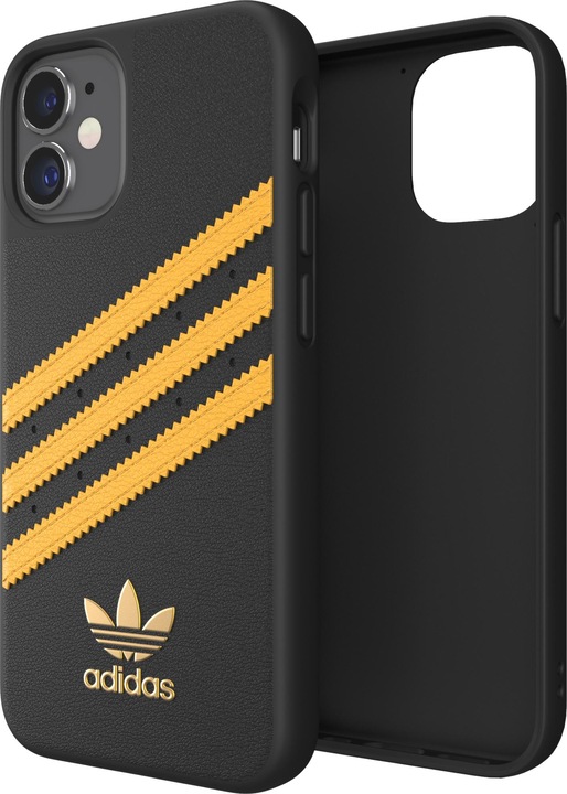 Produktbild adidas Back Cover Moulded PU iPhone 12 mini Schwarz/Gelb (Apple iPhone 12 mini)