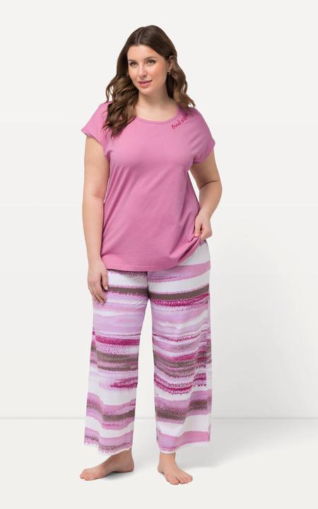 Image du produit Ulla Popken Pyjama à rayures avec broderie, col rond et manches courtes (46, 48)