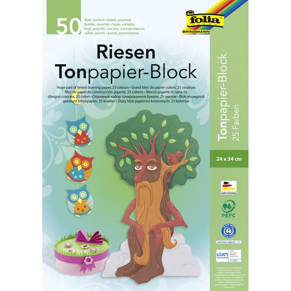 Thumbnail - Folia Tonpapierblock (130 g/m², 24 x 34 cm, 240 x 340 mm, 50 x), Fotopapier, Grau, Orange, Weiss, Violett, Blau, Gelb, T...