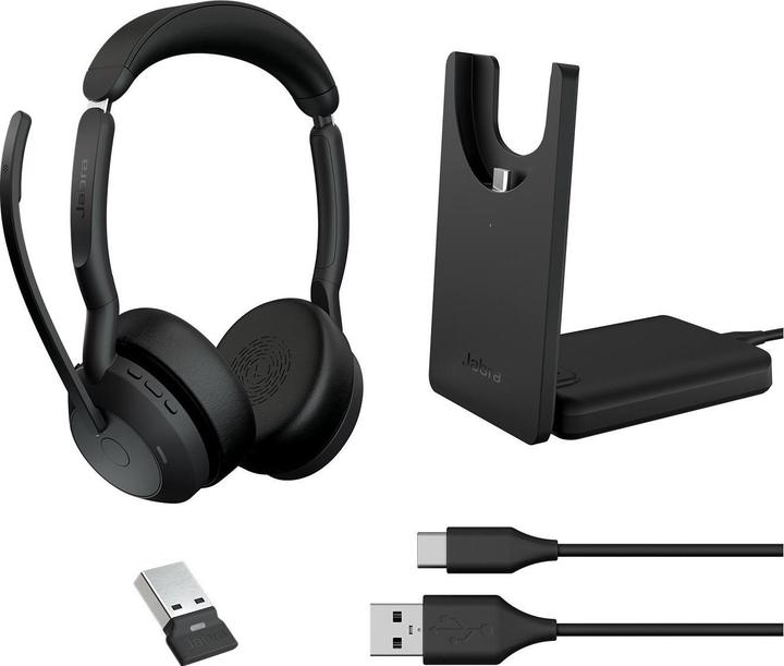 Actual product image Jabra Evolve2 55 UC + Ladestation (Wireless, Cable, USB-A)