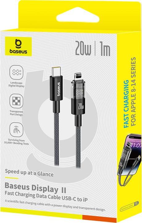 Image du produit Baseus Câble USB-C vers Lightning Display 2, 20W, 2.4A, 2m, Noir (2 m, USB 2.0, 20 W)