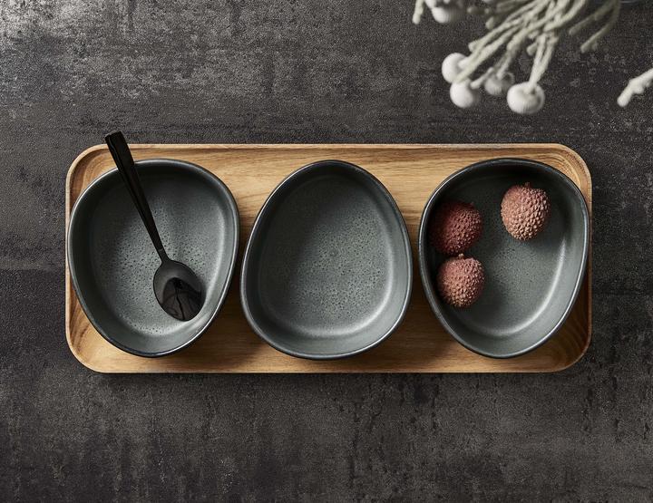 Produktbild Aida RAW crafted - 3 x Organic bowls on teakwooden board - Northern green (15810) (3 x)