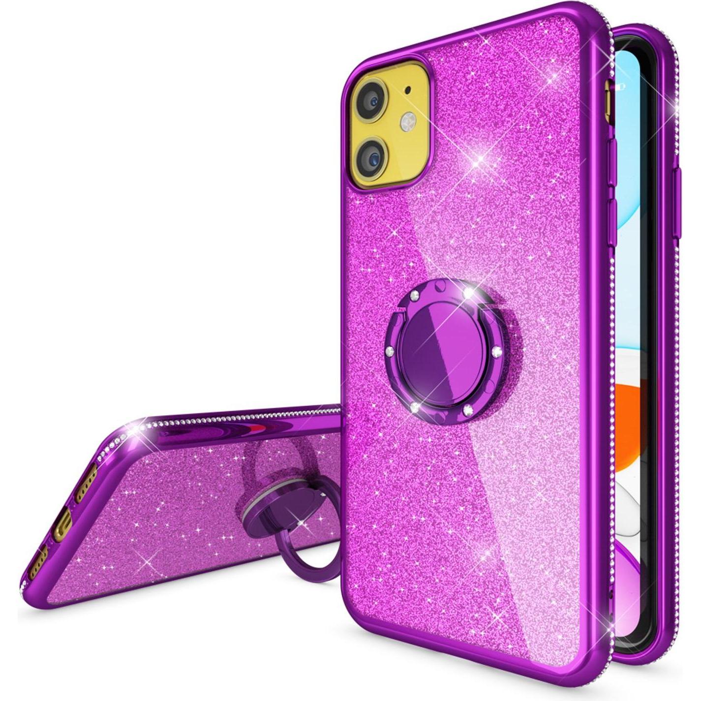 Nalia Ring Glitzer Silikon Hülle (Apple iPhone 11), Smartphone Hülle, Violett
