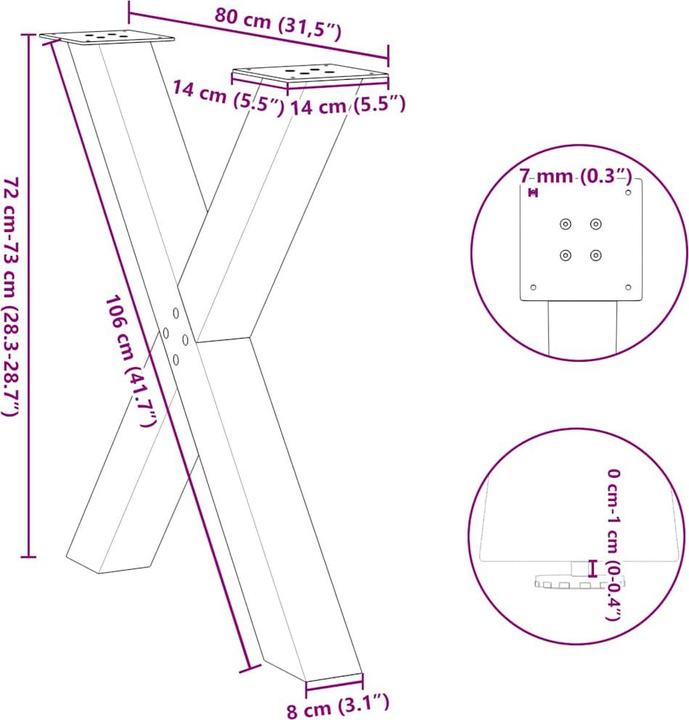 Immagine prodotto vidaXL Gambe del tavolo da pranzo a forma di X 2 pz. Gamba tavolo in acciaio bianco 80x(72-73) cm