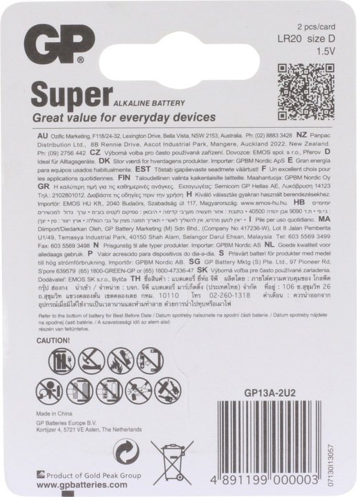 Produktbild GP Batteries Super (2 Stk., D, 1300 mAh)