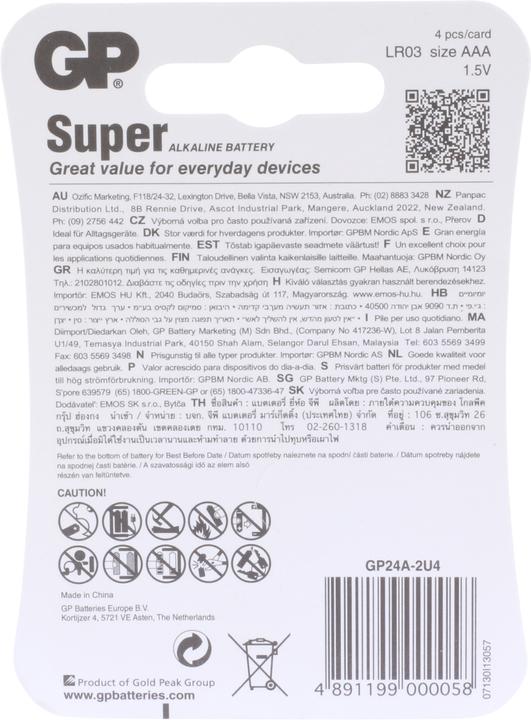 Immagine prodotto GP Batteries Super Alcalina (4 pz., AAA, 2400 mAh)