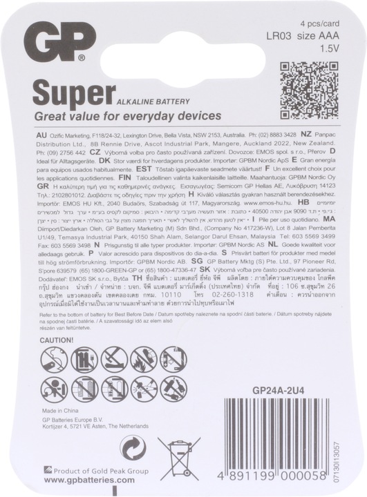 Produktbild GP Batteries Super Alkaline (4 Stk., AAA, 2400 mAh)