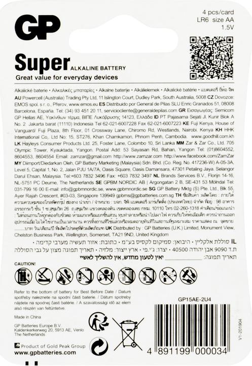 Produktbild GP Batteries Super (4 Stk., AA, 1250 mAh)