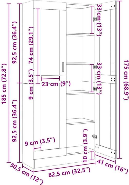 Produktbild vidaXL Vitrinenschrank (82.50 x 30.50 x 185.50 cm)