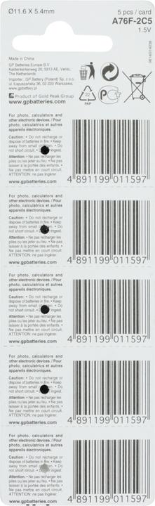Produktbild GP Batteries Alkaline Cell (5 Stk., LR44, 110 mAh)