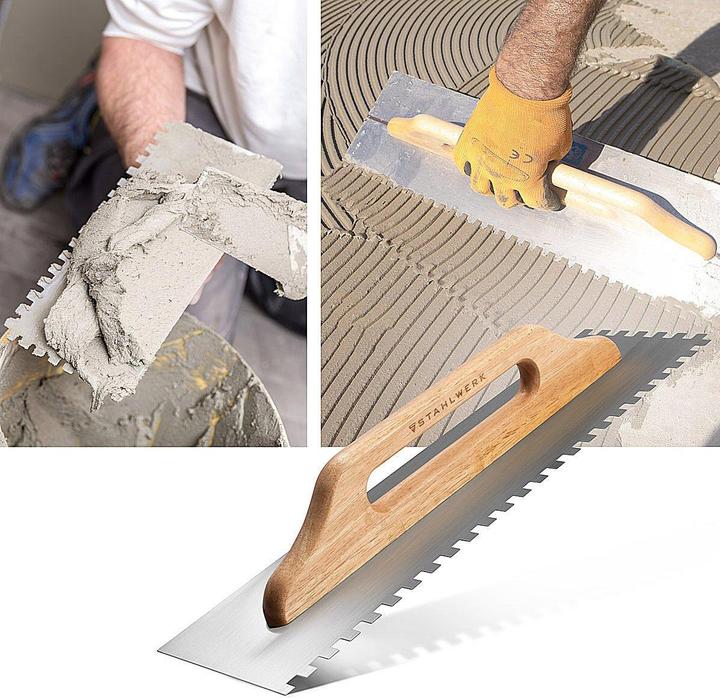 Actual product image Stahlwerk Two-handed smoothing trowel 140 x 500 mm with 10 mm rectangular teeth (50 cm)