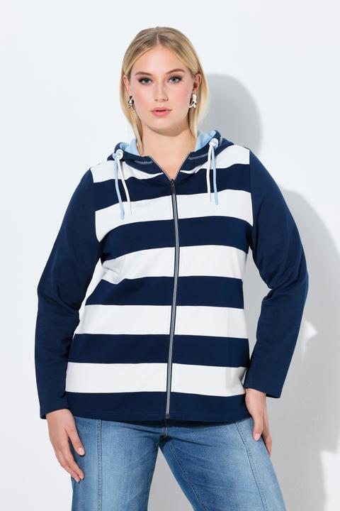 Produktbild Ulla Popken Sweatjacke, Streifen, Kapuze, Langarm (62)