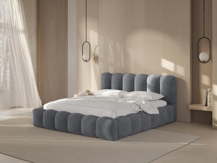 Actual product image Micadoni Velvet Storage Bed With Headboard, "Lupine", Grey, 226x186x95 Made in Europe (160 x 200 cm)