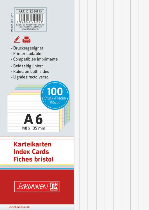Produktbild Brunnen Karteikarten (A6, 100x, 180 g/m²)