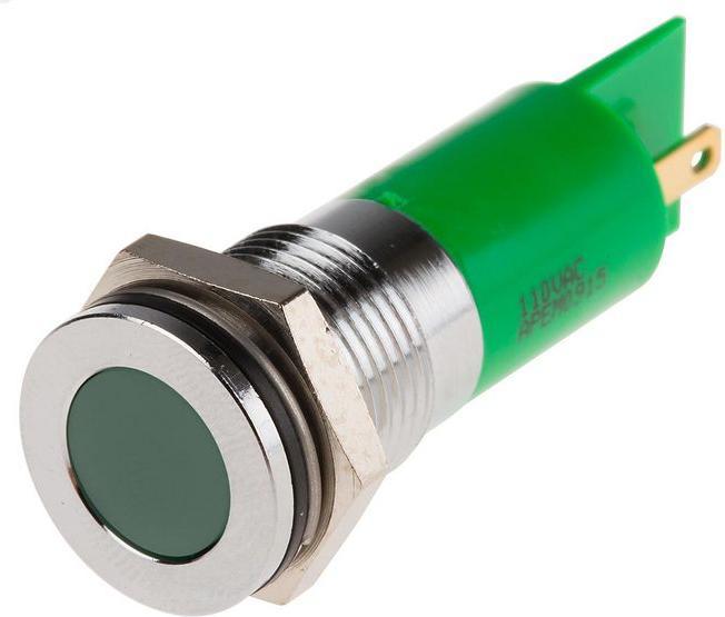 Produktbild RS PRO 14mm flush hyper bright LED, green 110V