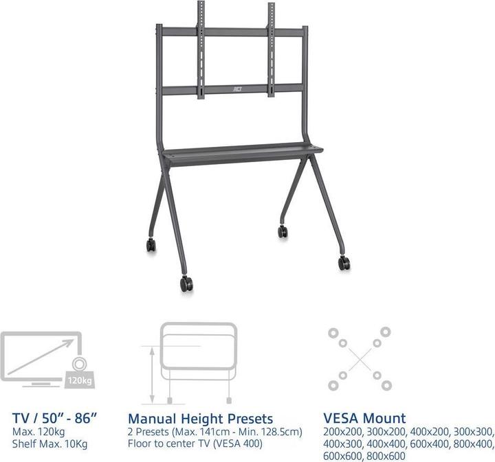 Produktbild ACT Mobile TV/monitor floor stand, 50ö to 86ö, VESA (86", 120 kg)