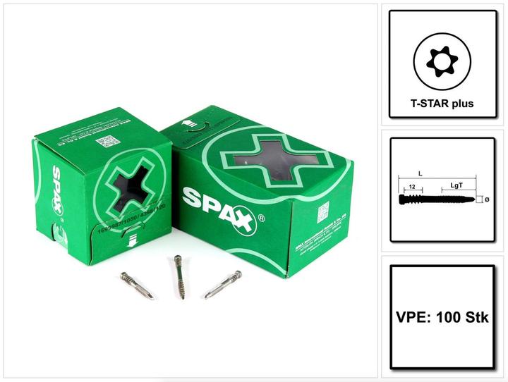 Actual product image Spax Alu Decking Screw 5,0 x 44mm A2 Stainless Steel - Fixing thread - Cylindrical head - Torx (100 Screws per piece)