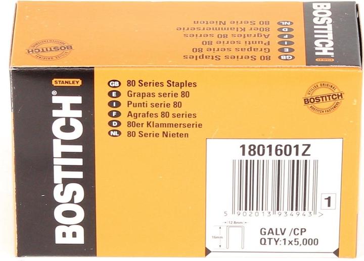 Image du produit Bostitch Agrafes 5 000 pièces série 80 de base, longueur 16 mm (1801601Z) (5000 x)