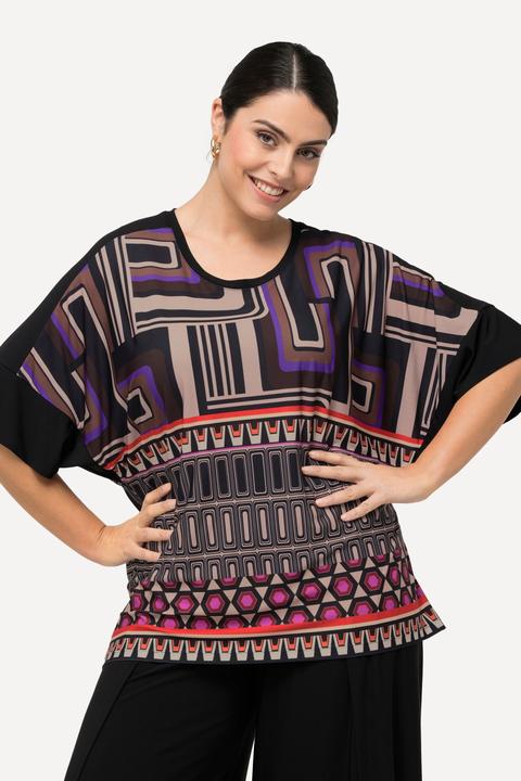 Produktbild Ulla Popken Damen grosse Grössen Blusenshirt, Oversized, Rundhals, Halbarm schwarz 54+ 829443100-54+ (56)