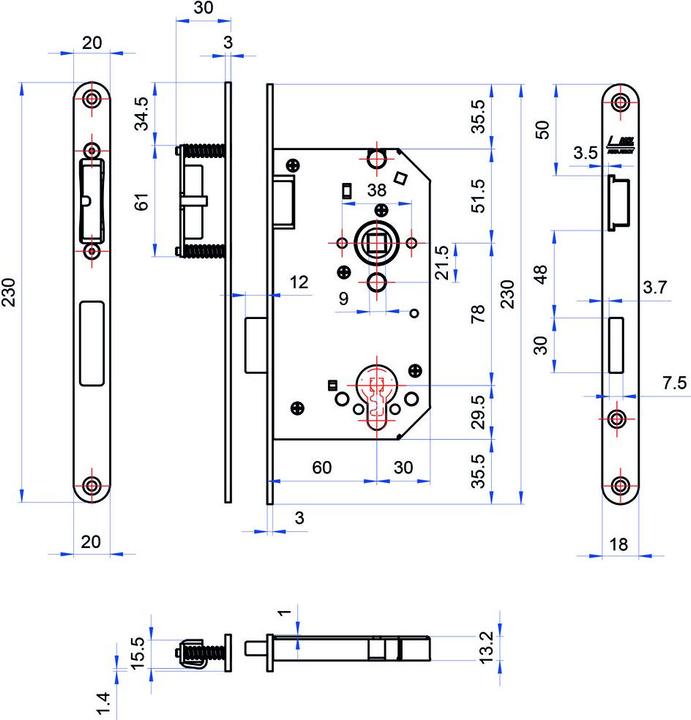 Actual product image MSL Mortise locks CASA Gamma 1113-block lock / magnetic lock (Mortise lock)