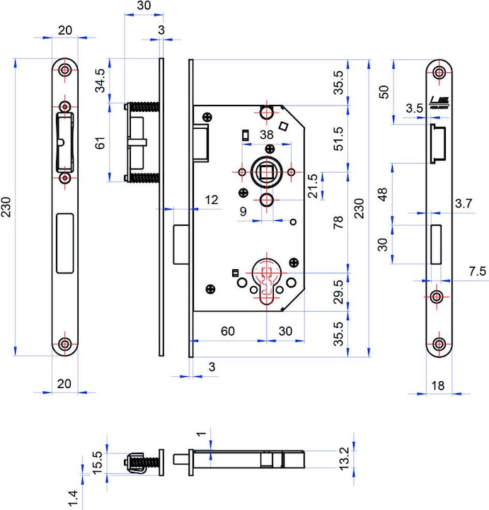 Produktbild MSL Einsteckschlösser CASA Gamma 1113-Blockschloss / Magnetschloss (Einsteckschloss)