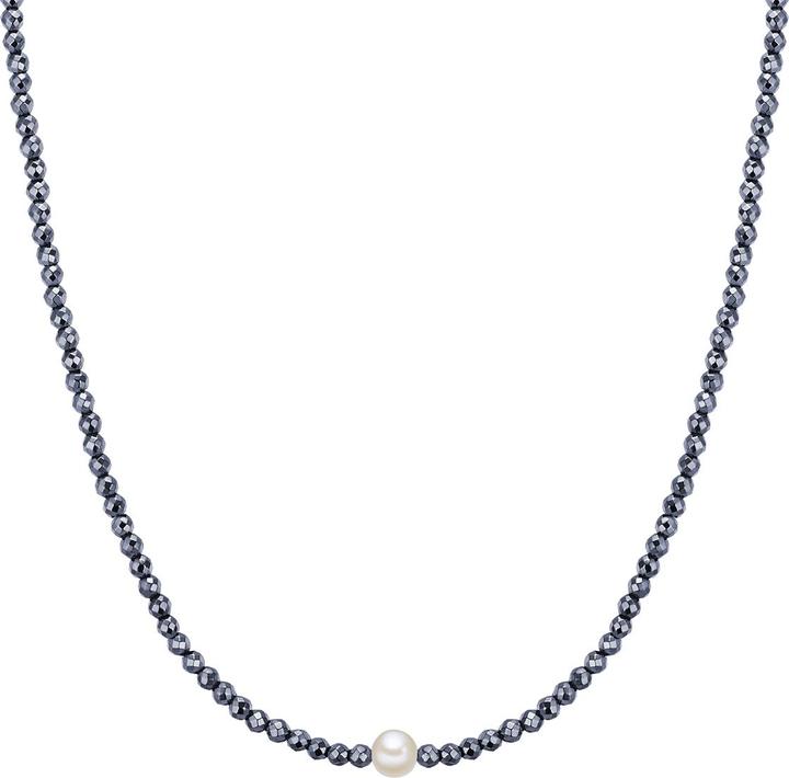 Immagine prodotto Valero Pearls Catena da donna in argento sterling con ematite e perle d'acqua dolce in argento 40,0 cm di base + (Argento 100%, 40 - 45 cm)