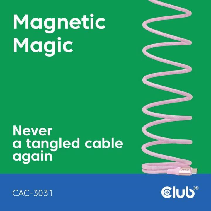 Actual product image Club 3D Club3D Lifestyle USB-C Magnetisches Kabel 240W 2m rosa St/St (2 m, USB 2.0, 240 W)